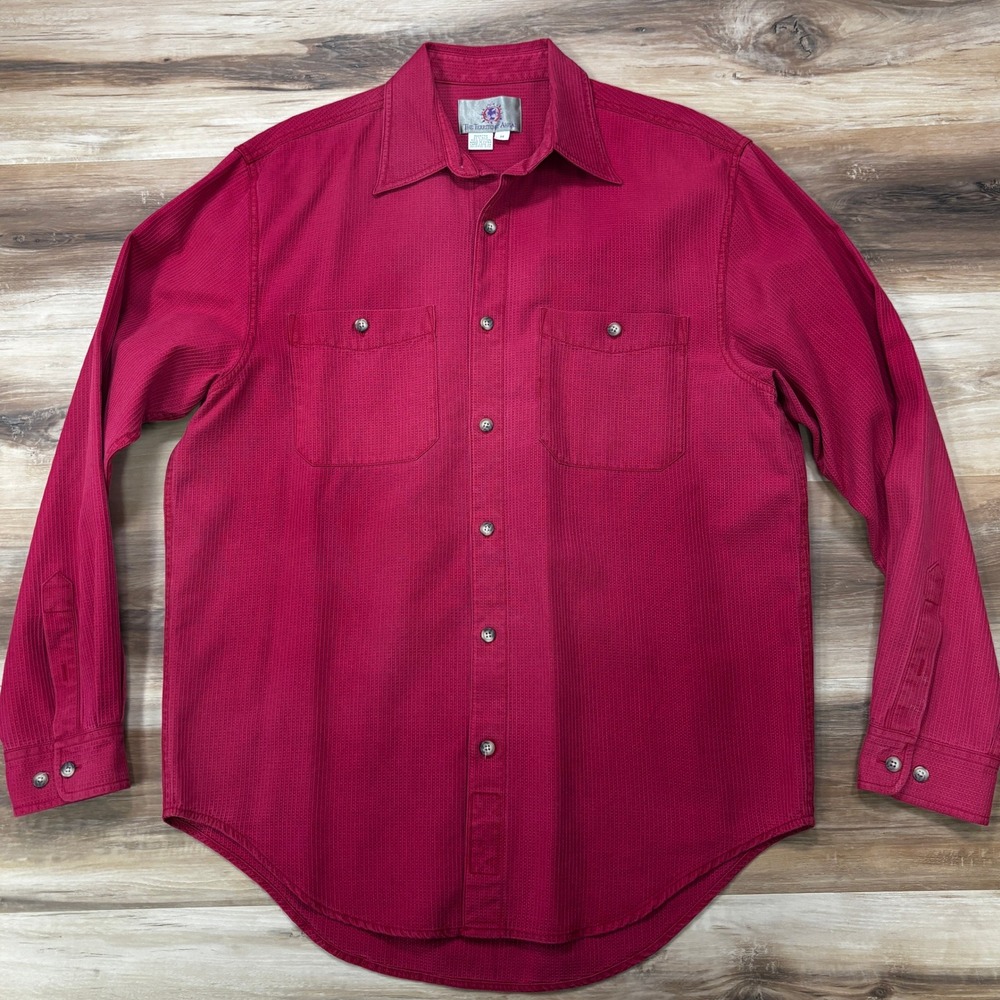 The Territory Ahead Shirt Medium Silk Blend Waffle Weave Button Up Red Vintage